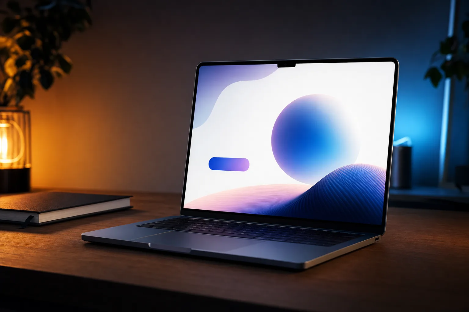 Laptop screen displaying a minimal landing page with one headline and one call-to-action button